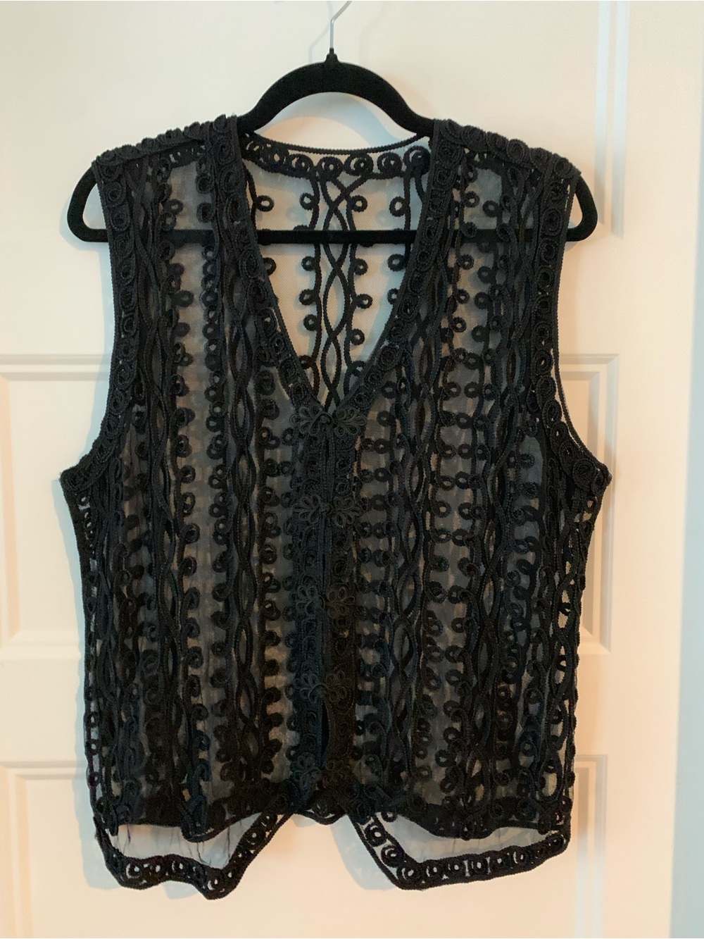 Women's Black Lace button up Sleeveless V-Neck Vest ( cardigan)